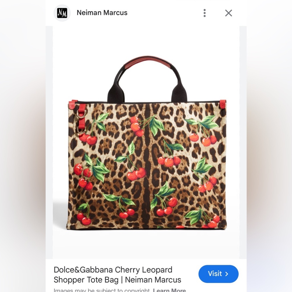 RARE Dolce & Gabbana- Cherry Leopard Shopper Tote Bag.